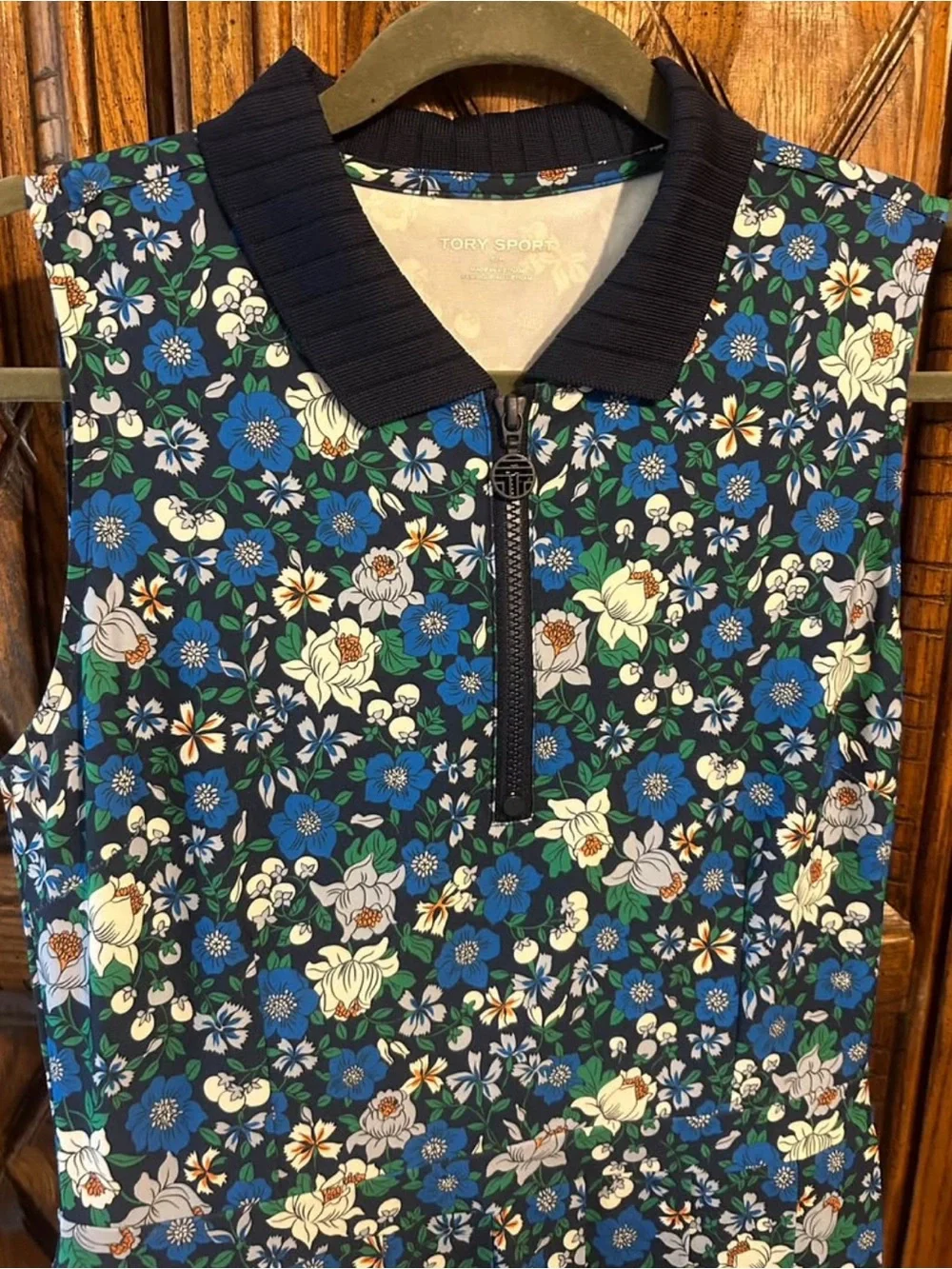 Tory Burch Blue Floral Polo Pleated Mini Dress